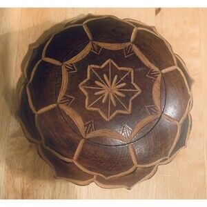 Vintage Wooden Hand Carved Jewelry/ Trinket Box